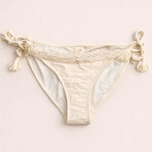 OP Cream Crochet Side Tie Bikini Bottom Boho Lace Swim Medium Adjustable